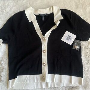 Ellen Tracy Black and Cream Button-Up Top